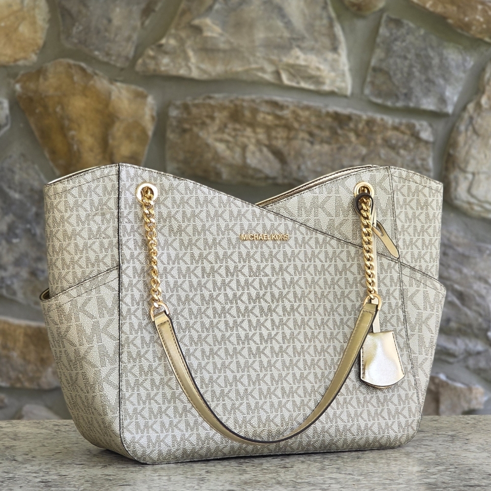 Michael Kors Jet Set Logo Large Gold Shoulder Bag